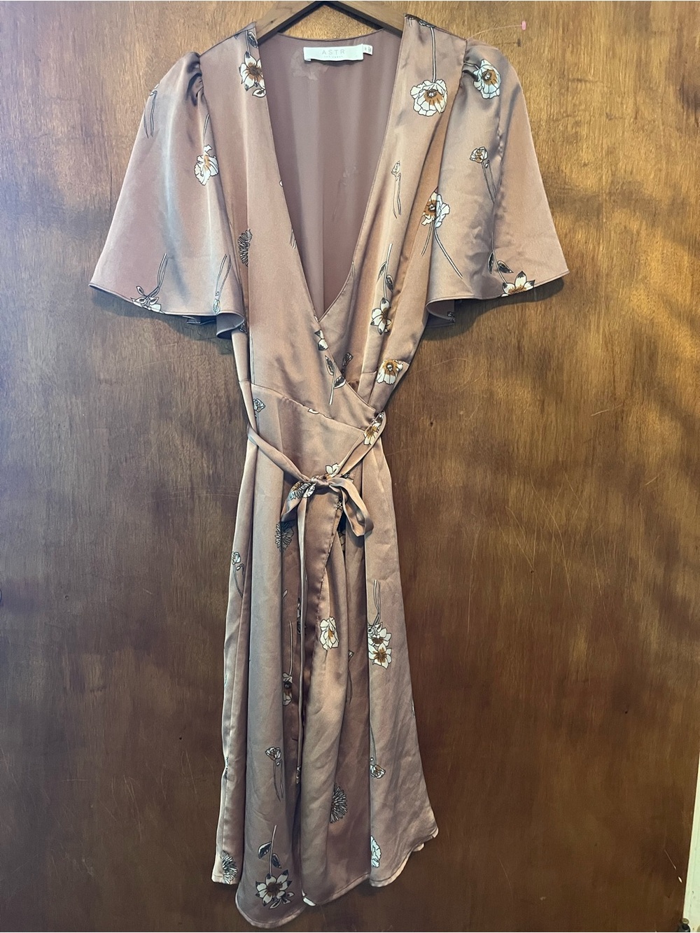 Astr Mocha Floral Wrap Midi Dress